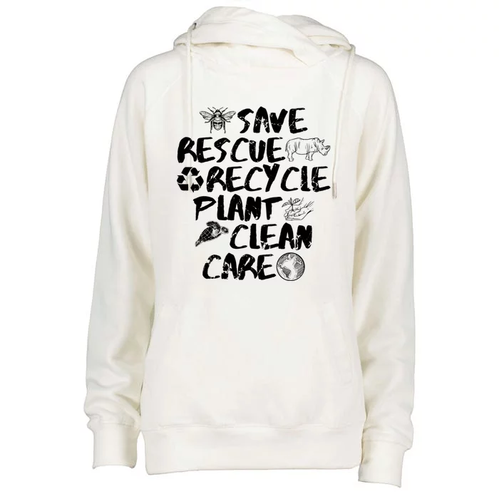 Global Warming Quote Save Rescue Recycle Plant Clean Care Gift Womens Funnel Neck Pullover Hood