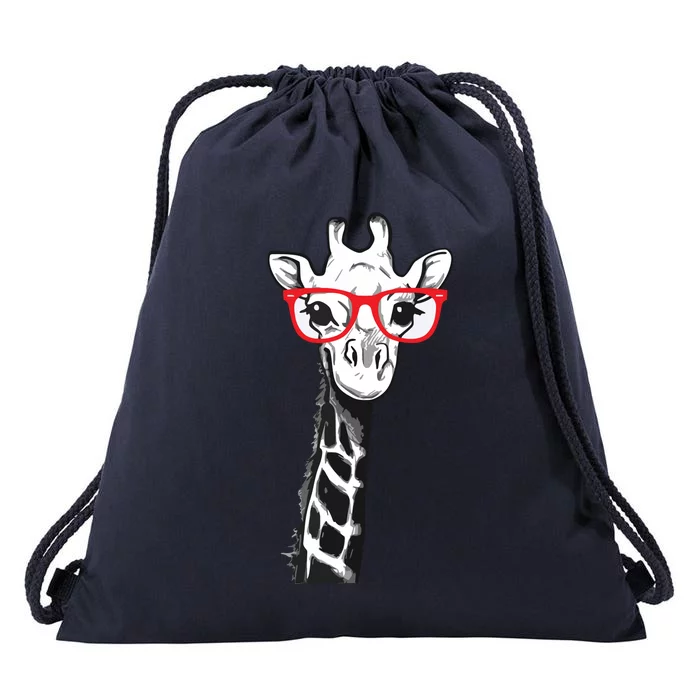 Giraffe With Red Glasses Gift For Zoo Animal Lovers Drawstring Bag