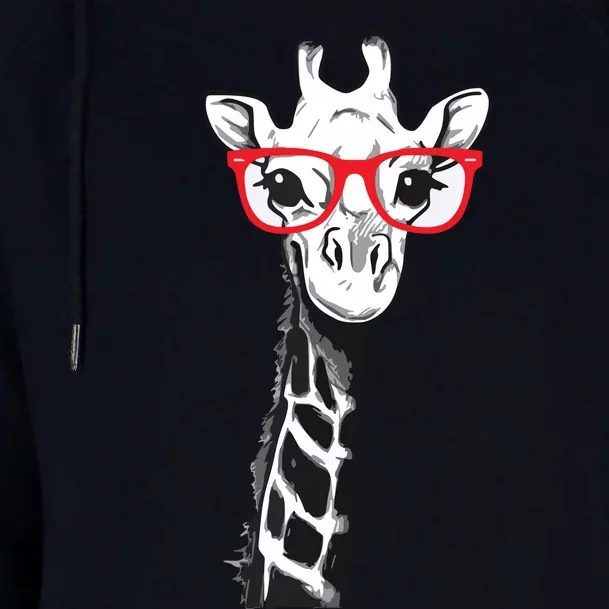 Giraffe With Red Glasses Gift For Zoo Animal Lovers Womens Funnel Neck Pullover Hood