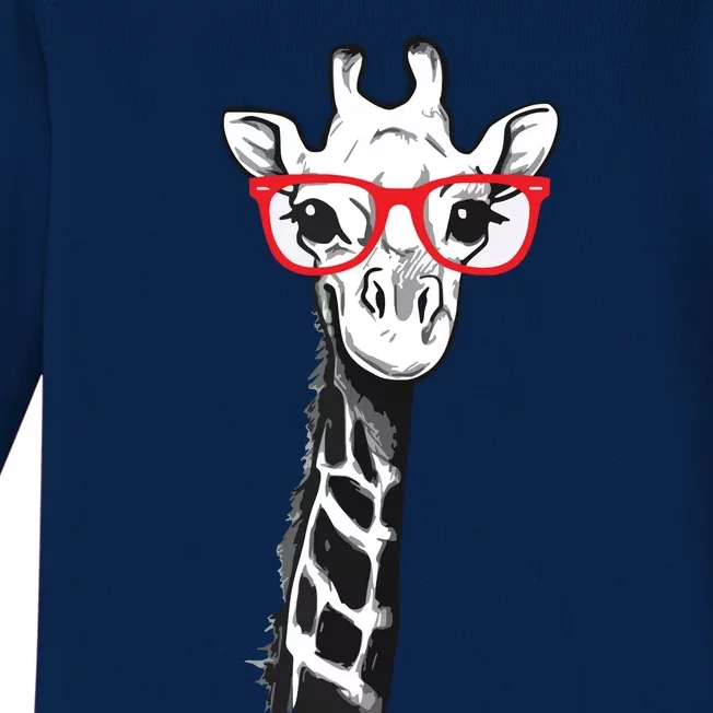 Giraffe With Red Glasses Gift For Zoo Animal Lovers Baby Long Sleeve Bodysuit