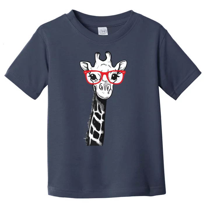 Giraffe With Red Glasses Gift For Zoo Animal Lovers Toddler T-Shirt