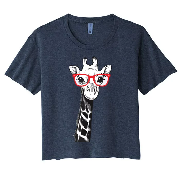 Giraffe With Red Glasses Gift For Zoo Animal Lovers Women's Crop Top Tee