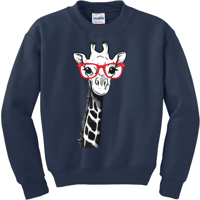 Giraffe With Red Glasses Gift For Zoo Animal Lovers Kids Sweatshirt