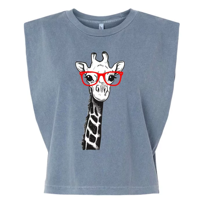 Giraffe With Red Glasses Gift For Zoo Animal Lovers Gift Garment-Dyed Women's Muscle Tee