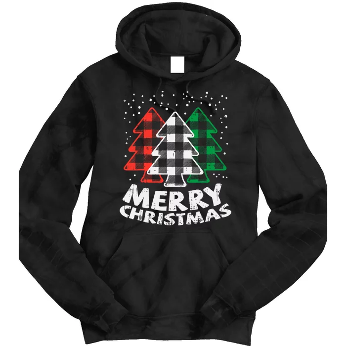 Green White Red Buffalo Plaid Merry Christmas Trees Gift Tie Dye Hoodie