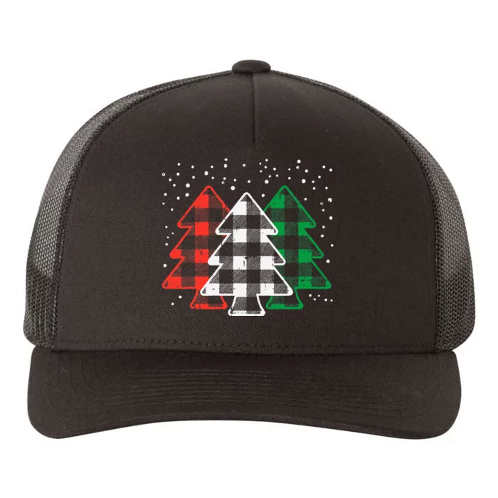 Green White Red Buffalo Plaid Christmas Trees Cute Snow Gift Yupoong Adult 5-Panel Trucker Hat