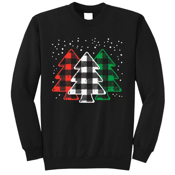 Green White Red Buffalo Plaid Christmas Trees Cute Snow Gift Sweatshirt