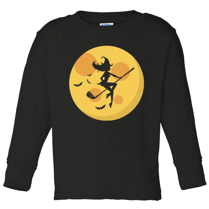 Golf Witch Riding Golf Stick Funny Halloween Golf Club Toddler Long Sleeve Shirt