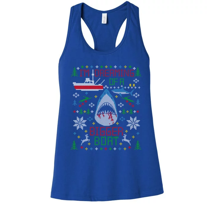 Great White Shark Fishing Ugly Christmas Sweater Party Gift Women's Racerback Tank