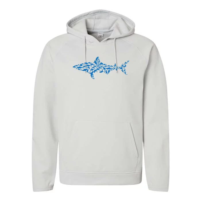 Great White Shark Sharks Silhouette Shark Fish White Shark Performance Fleece Hoodie