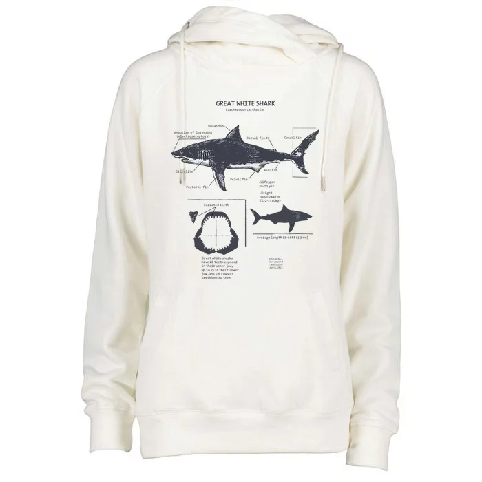 Great White Shark Anatomy Marine Biologist Womens Funnel Neck Pullover Hood