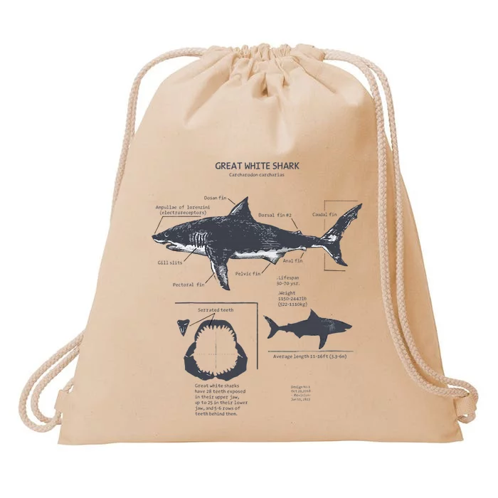 Great White Shark Anatomy Marine Biologist Drawstring Bag