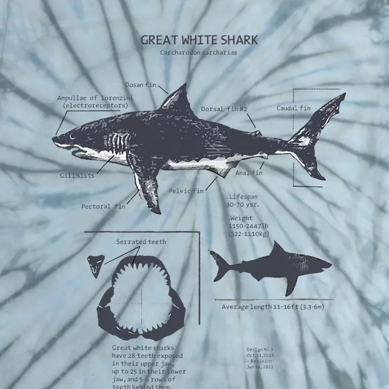 Great White Shark Anatomy Marine Biologist Tie-Dye T-Shirt