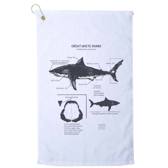 Great White Shark Anatomy Marine Biologist Platinum Collection Golf Towel