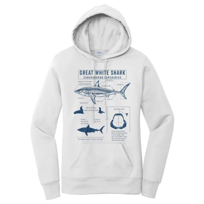 Great White Shark Anatomy  Marine Biologist Women's Pullover Hoodie