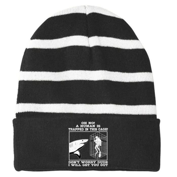 Great White Shark Ocean Biologists Largest Predator Fish Striped Beanie with Solid Band