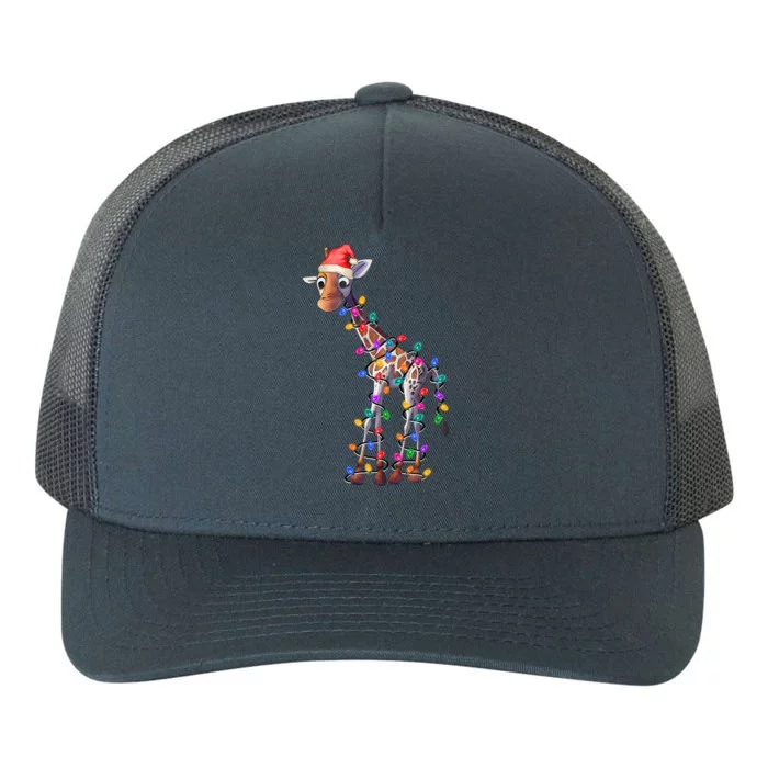 Giraffe Wearing Santa Hat Christmas Lights Graphic Animal Lover Yupoong Adult 5-Panel Trucker Hat