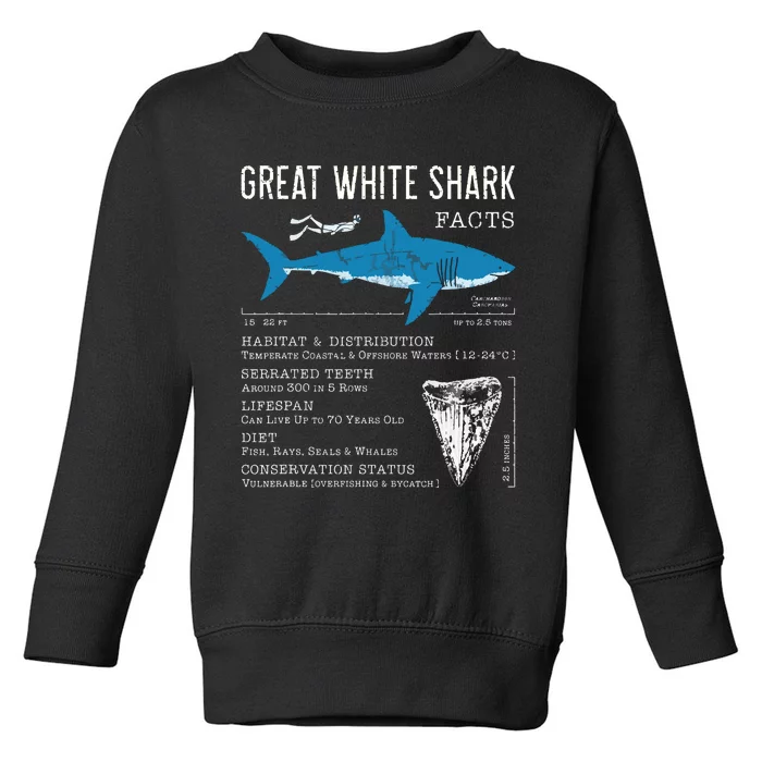 Great White Shark Facts Educational Shark Lover Sharks Tooth Toddler Sweatshirt