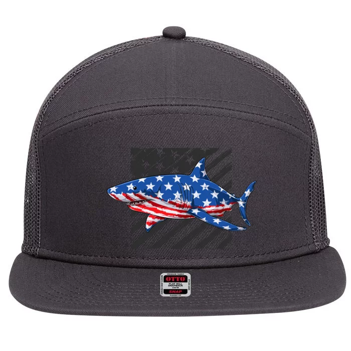 Great White Shark USA Flag Week Sharks 7 Panel Mesh Trucker Snapback Hat