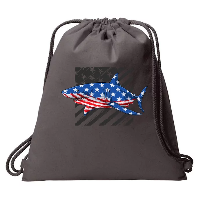 Great White Shark USA Flag Week Sharks Drawstring Bag