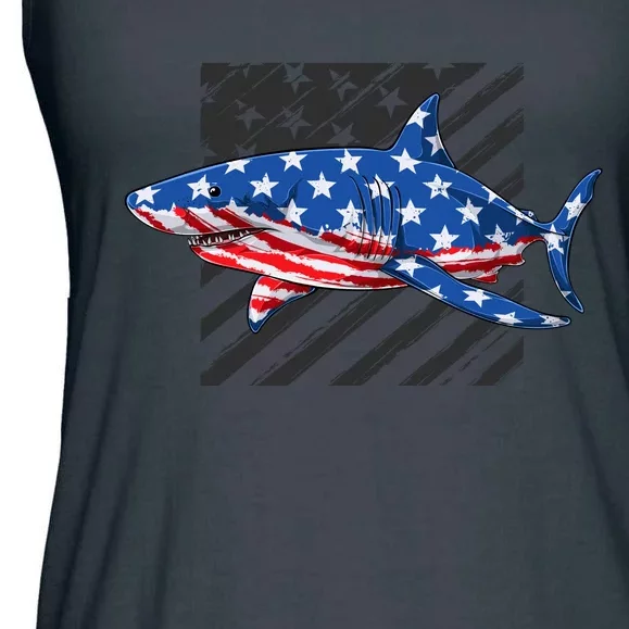 Great White Shark USA Flag Week Sharks Ladies Essential Flowy Tank