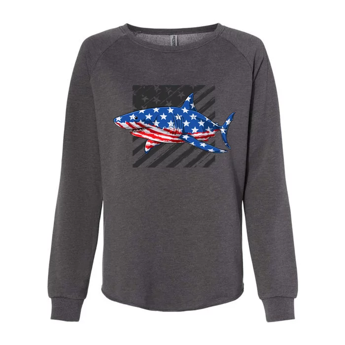 Great White Shark USA Flag Week Sharks Womens California Wash Sweatshirt