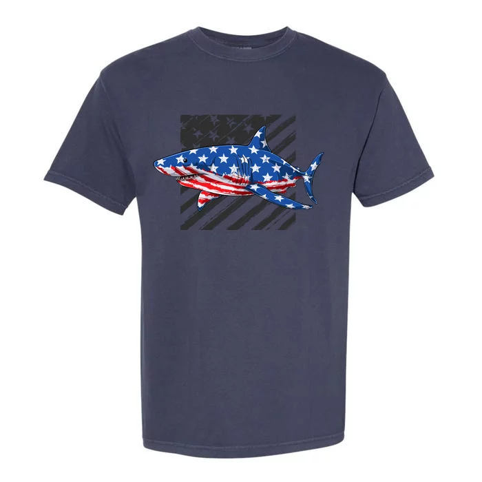 Great White Shark USA Flag Week Sharks Garment-Dyed Heavyweight T-Shirt