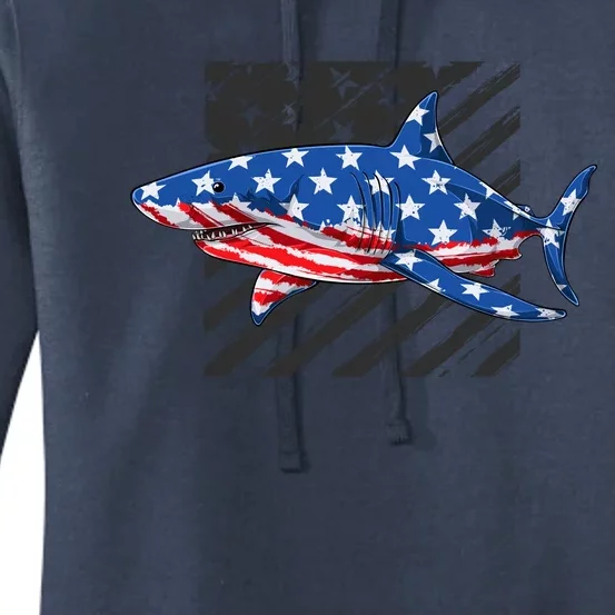 Great White Shark USA Flag Week Sharks Women's Pullover Hoodie