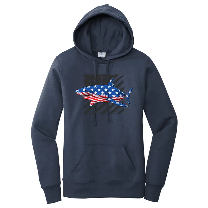 Great White Shark USA Flag Week Sharks Women's Pullover Hoodie