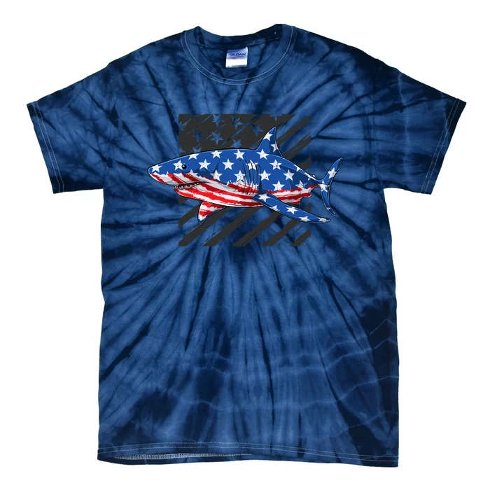 Great White Shark USA Flag Week Sharks Tie-Dye T-Shirt