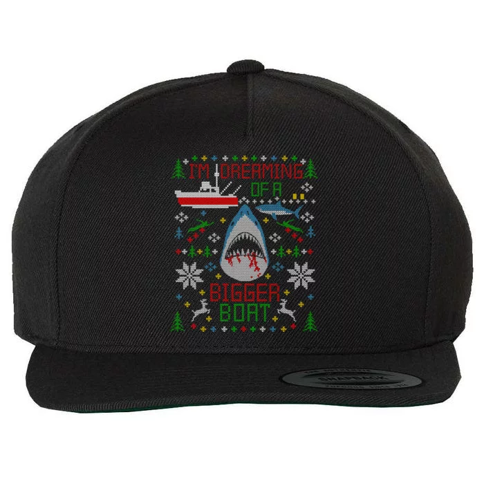 Great White Shark Fishing Ugly Christmas Sweater Party Cool Gift Wool Snapback Cap