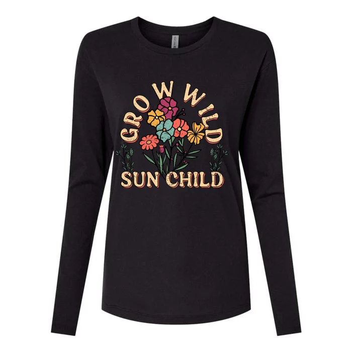 Grow Wild Sun Child Floral Typography Motivational Slogan Womens Cotton Relaxed Long Sleeve T-Shirt