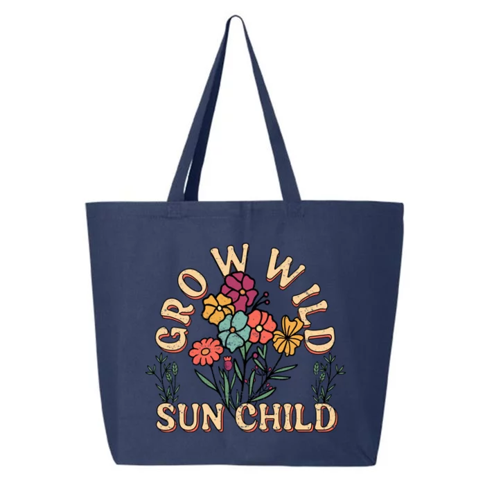 Grow Wild Sun Child Floral Typography Motivational Slogan 25L Jumbo Tote