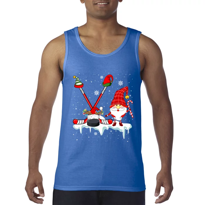 Gnome With Santa Elf Reindeer Hockey Tools Xmas Player Cute Gift Tank Top