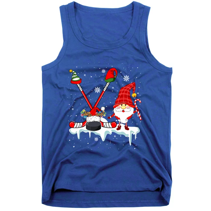 Gnome With Santa Elf Reindeer Hockey Tools Xmas Player Cute Gift Tank Top