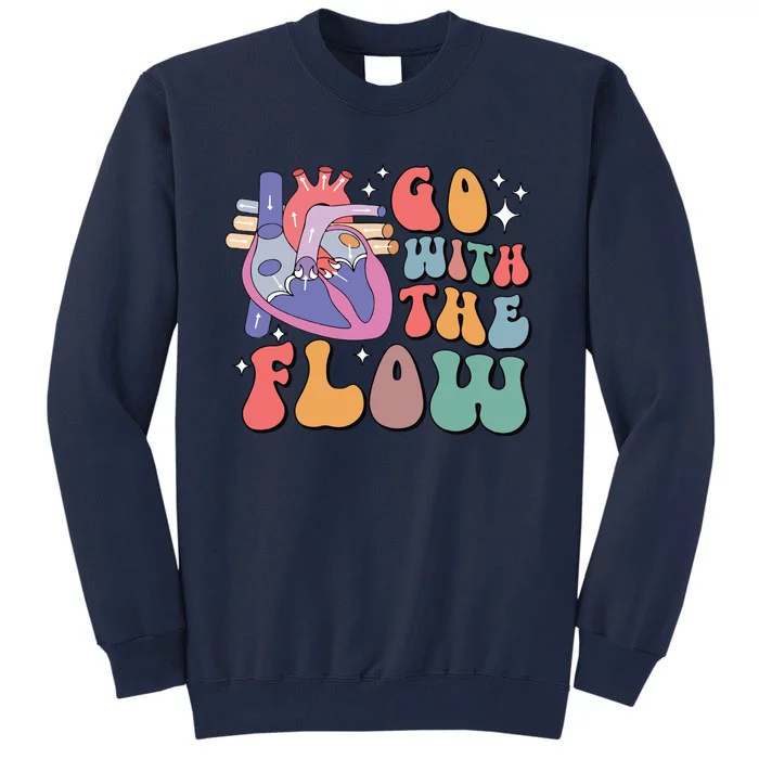 Go With The Flow Retro Cvicu Cardiac Nurse Heart Flow Tall Sweatshirt