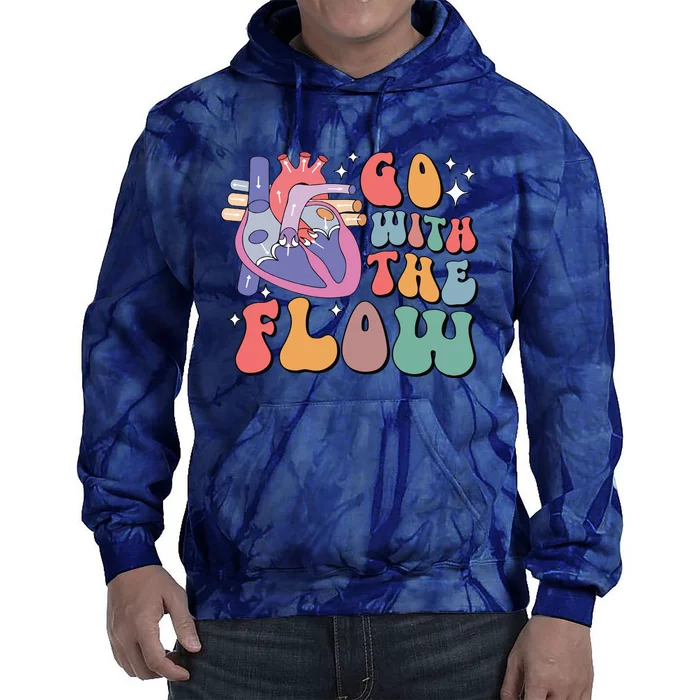 Go With The Flow Retro Cvicu Cardiac Nurse Heart Flow Tie Dye Hoodie