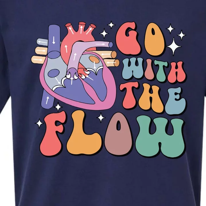 Go With The Flow Retro Cvicu Cardiac Nurse Heart Flow Sueded Cloud Jersey T-Shirt