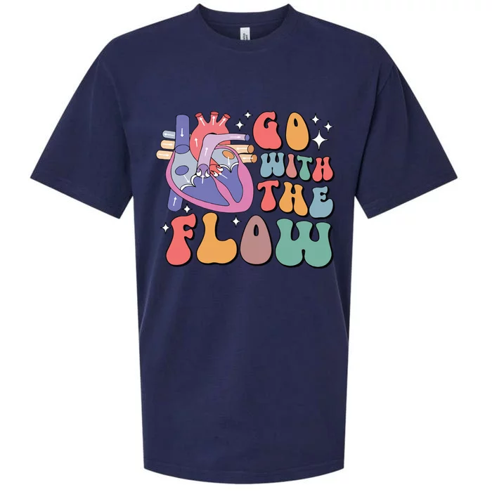 Go With The Flow Retro Cvicu Cardiac Nurse Heart Flow Sueded Cloud Jersey T-Shirt