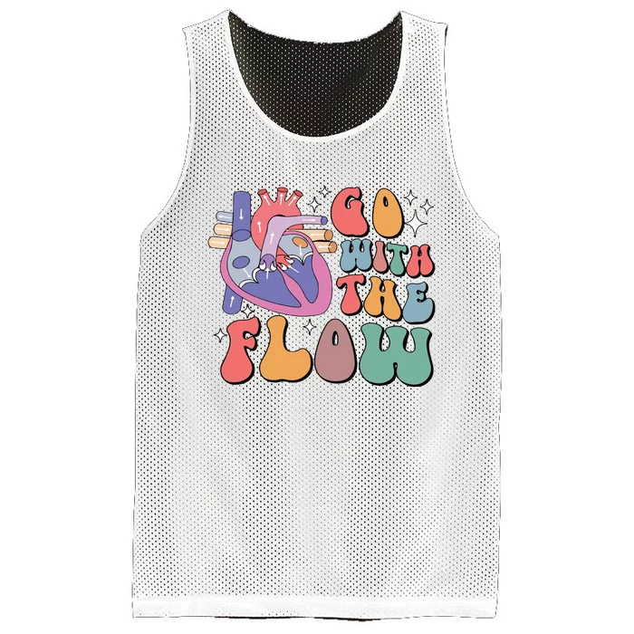 Go With The Flow Retro Cvicu Cardiac Nurse Heart Flow Mesh Reversible Basketball Jersey Tank