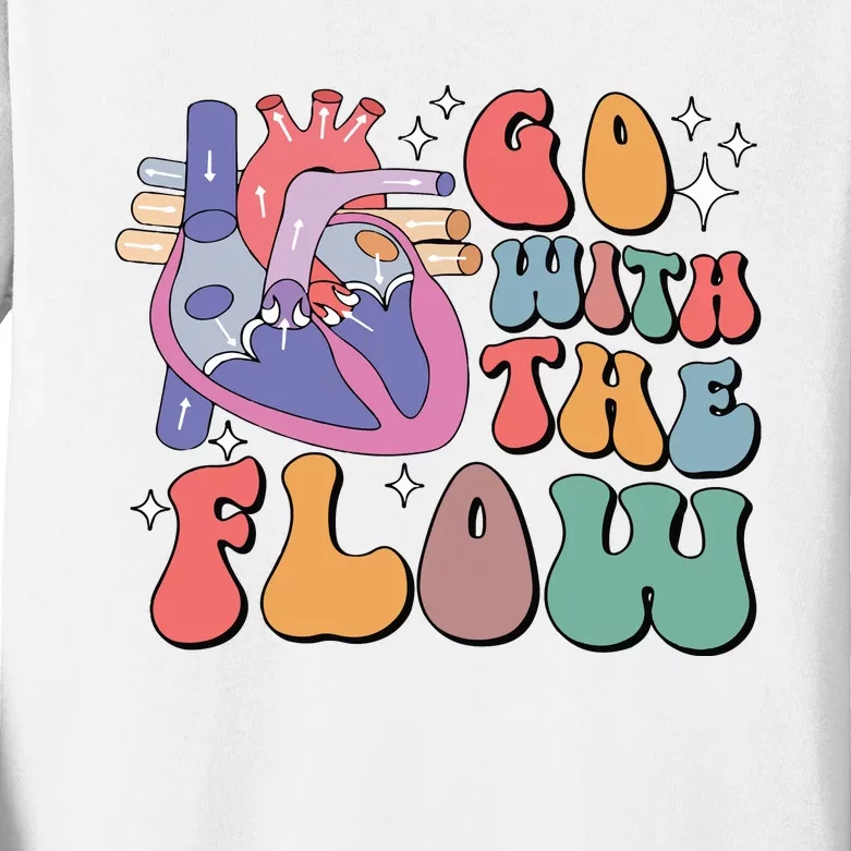 Go With The Flow Retro Cvicu Cardiac Nurse Heart Flow Kids Long Sleeve Shirt