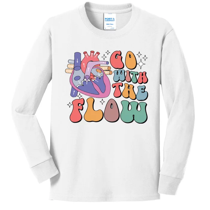 Go With The Flow Retro Cvicu Cardiac Nurse Heart Flow Kids Long Sleeve Shirt