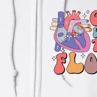 Go With The Flow Retro Cvicu Cardiac Nurse Heart Flow Full Zip Hoodie