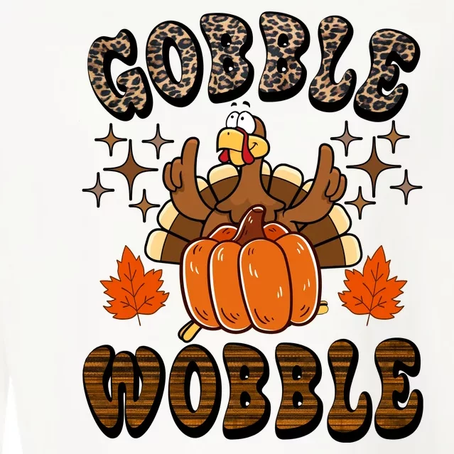 Gooble Wobble Turkey Thanksgiving Holiday Cheetah Cropped Pullover Crew