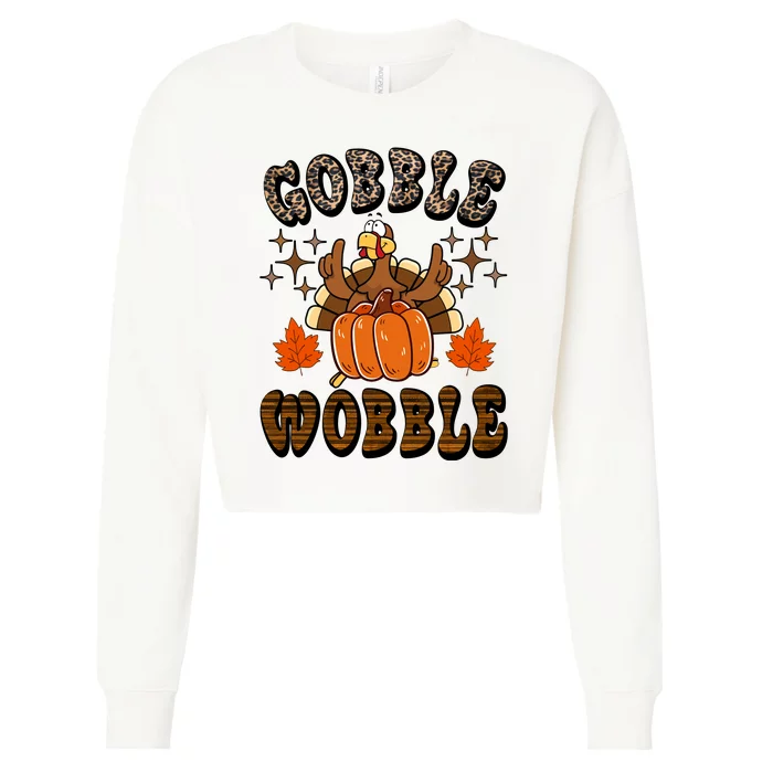 Gooble Wobble Turkey Thanksgiving Holiday Cheetah Cropped Pullover Crew