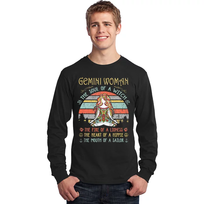 Gemini Woman The Soul Of A Witch Vintage Birthday Long Sleeve Shirt