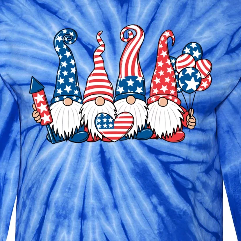 Gnomes With Usa American Flag 4th Of July Gift Tie-Dye Long Sleeve Shirt