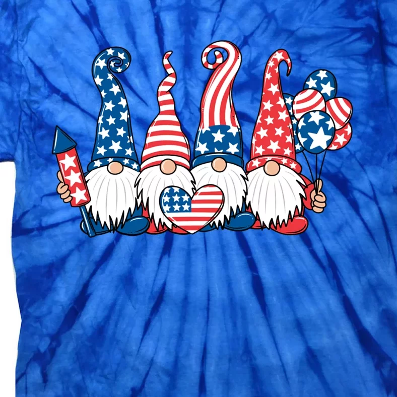 Gnomes With Usa American Flag 4th Of July Gift Tie-Dye T-Shirt