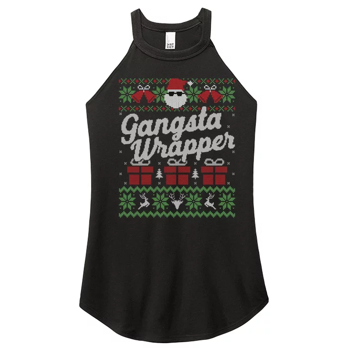 Gansta Wrapper Ugly Christmas Sweater Funny Santa Women’s Perfect Tri Rocker Tank