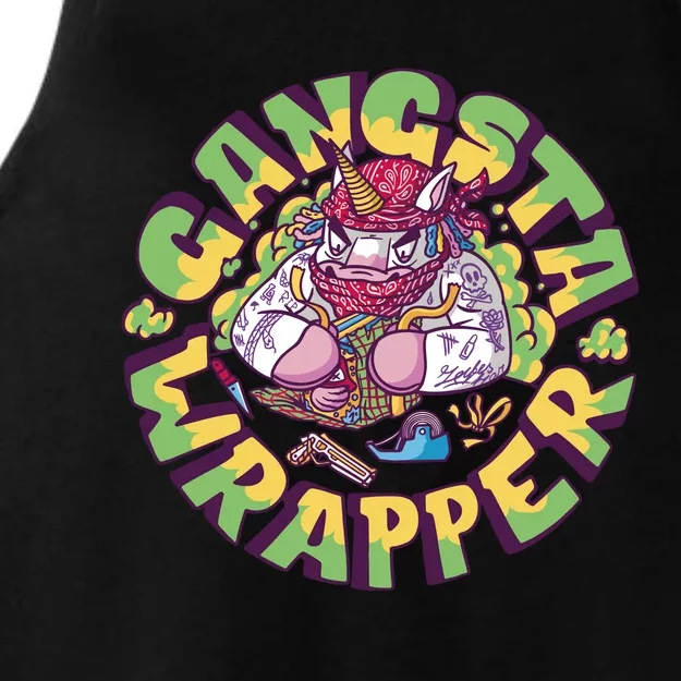 Gangsta Wrapper Unicorn Christmas Ladies Tri-Blend Wicking Tank